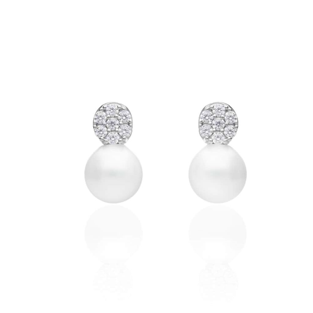 Orecchini Lobo Silver Pearls Argento Rodiato Perla sintentica Cubic Zirconia