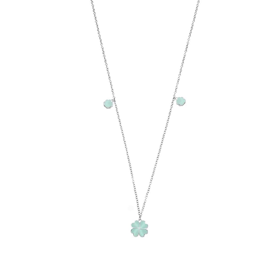Girocollo in acciaio e quadrifoglio smalto verde acqua