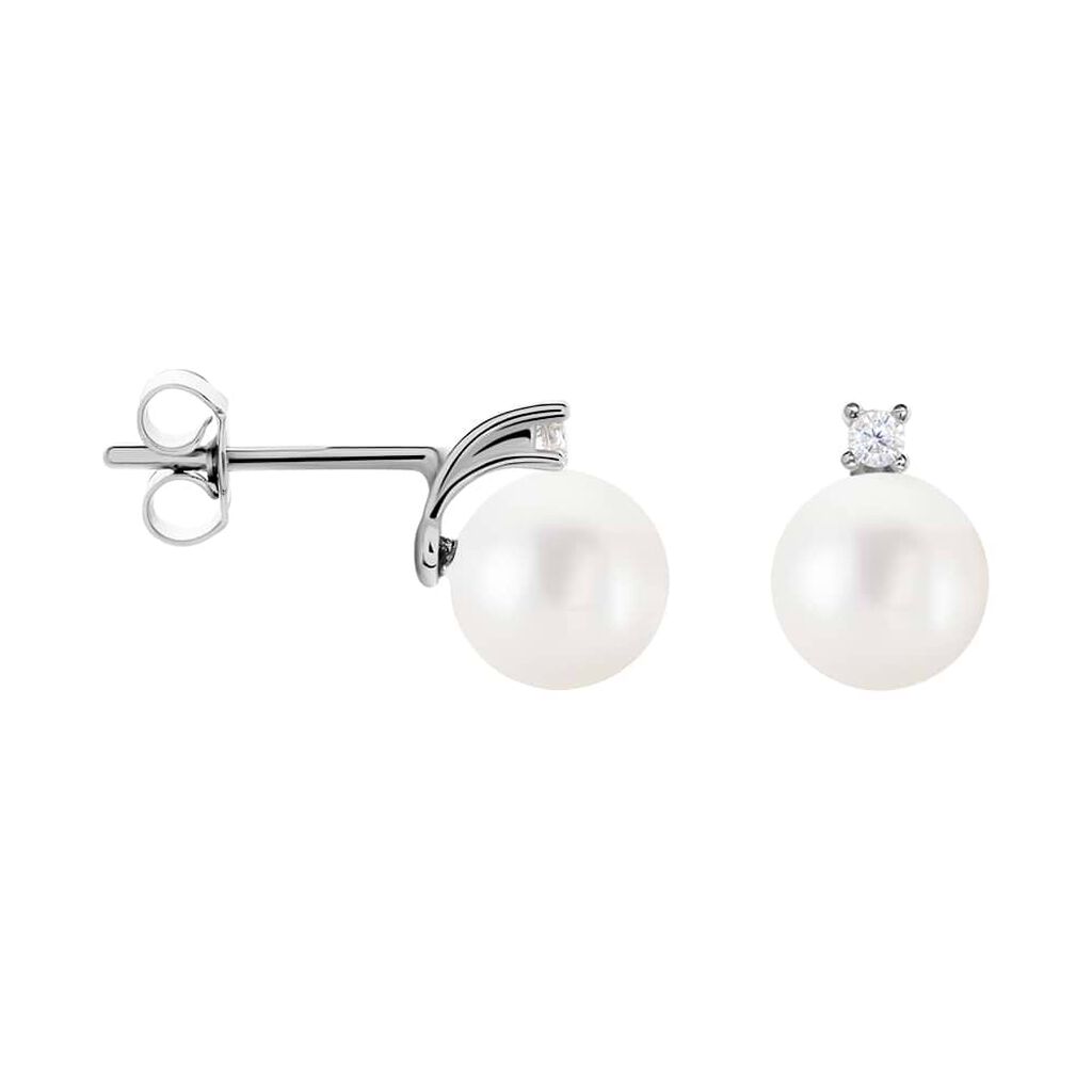 Orecchini Lobo Gabrielle Oro Bianco Perla D'Acqua Dolce Cubic Zirconia - Orecchini a Lobo Donna | Stroili
