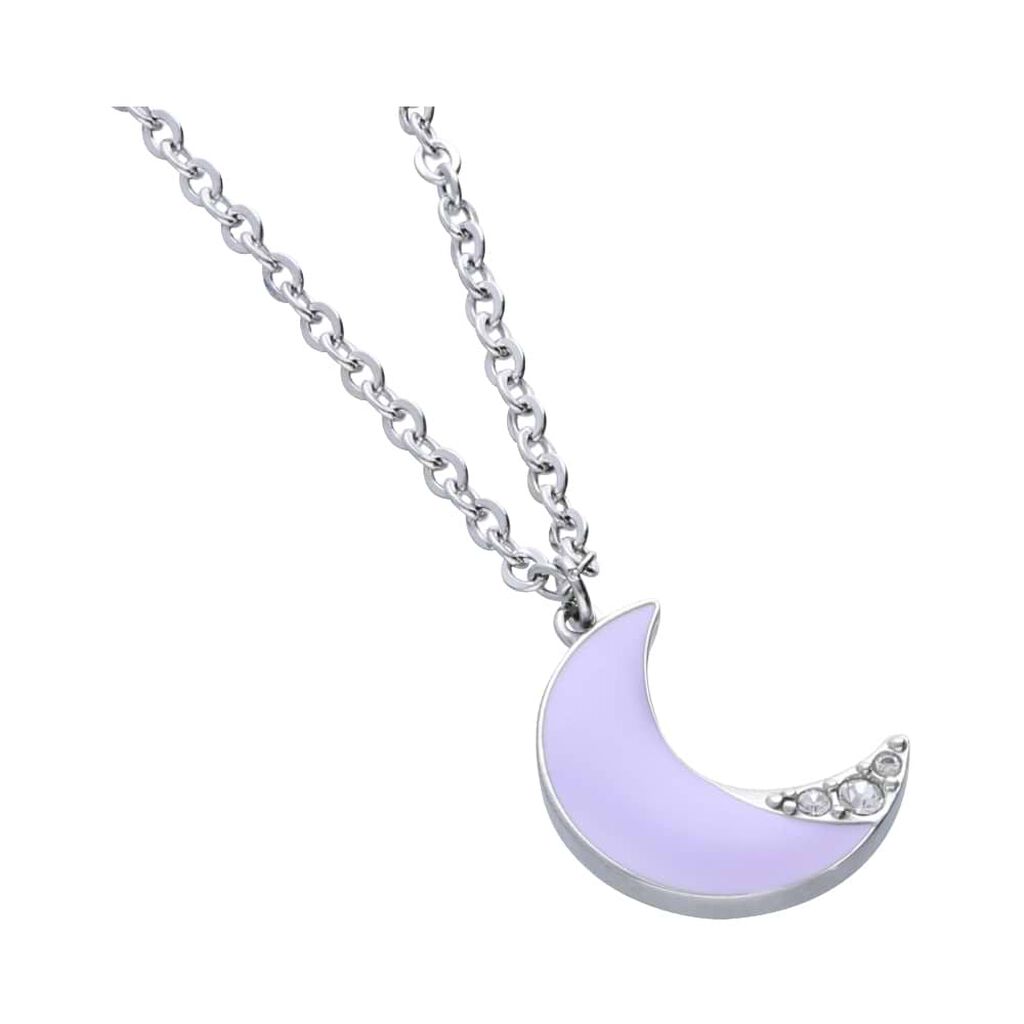 Girocollo con ciondolo luna lilla in acciaio e strass