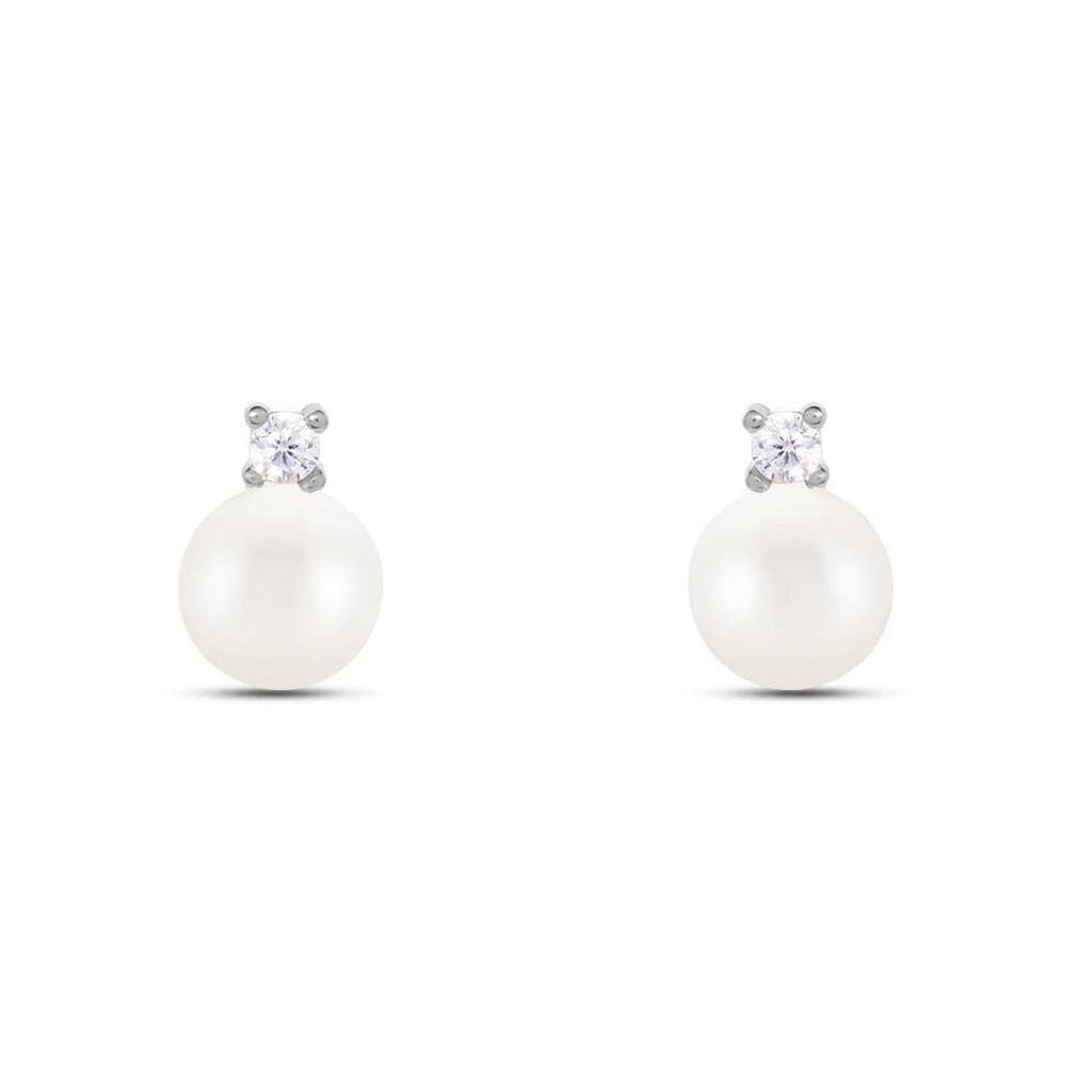 Orecchini Lobo Gabrielle Oro Bianco Perla D'Acqua Dolce Cubic Zirconia - Orecchini a Lobo Donna | Stroili