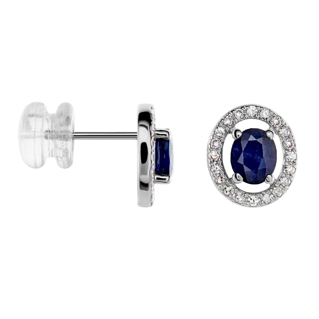 Orecchini Lobo Punto Luce Elizabeth Crown Oro Bianco Zaffiro Diamante - Orecchini a Lobo Donna | Stroili
