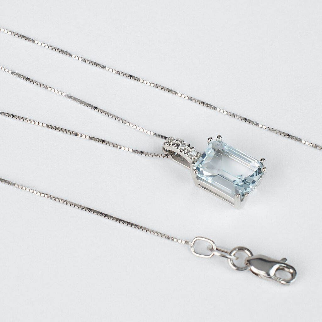 Collana Acquamarina Oro Bianco Acquamarina Diamante