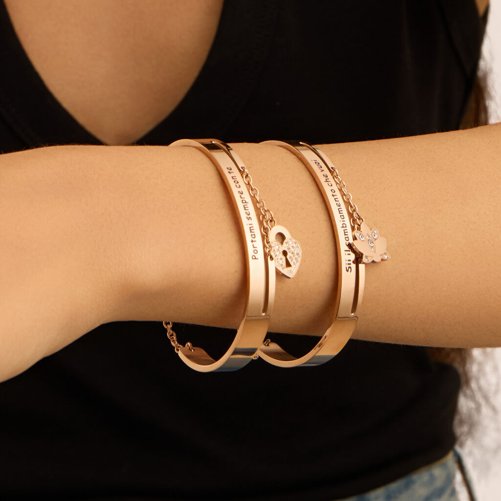 Bangle Lady Message Acciaio Rosa Cristallo - Bracciali Rigidi Donna | Stroili