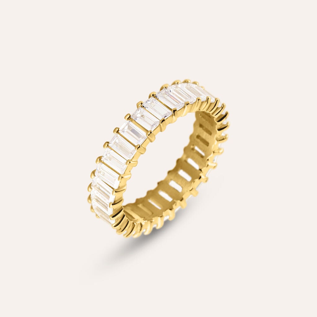 Anello Eternity Aura Acciaio Dorato Cubic Zirconia