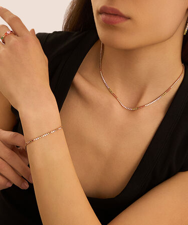 Orecchini Pendenti Tennis Silver Rainbow Argento Rosa Cubic Zirconia