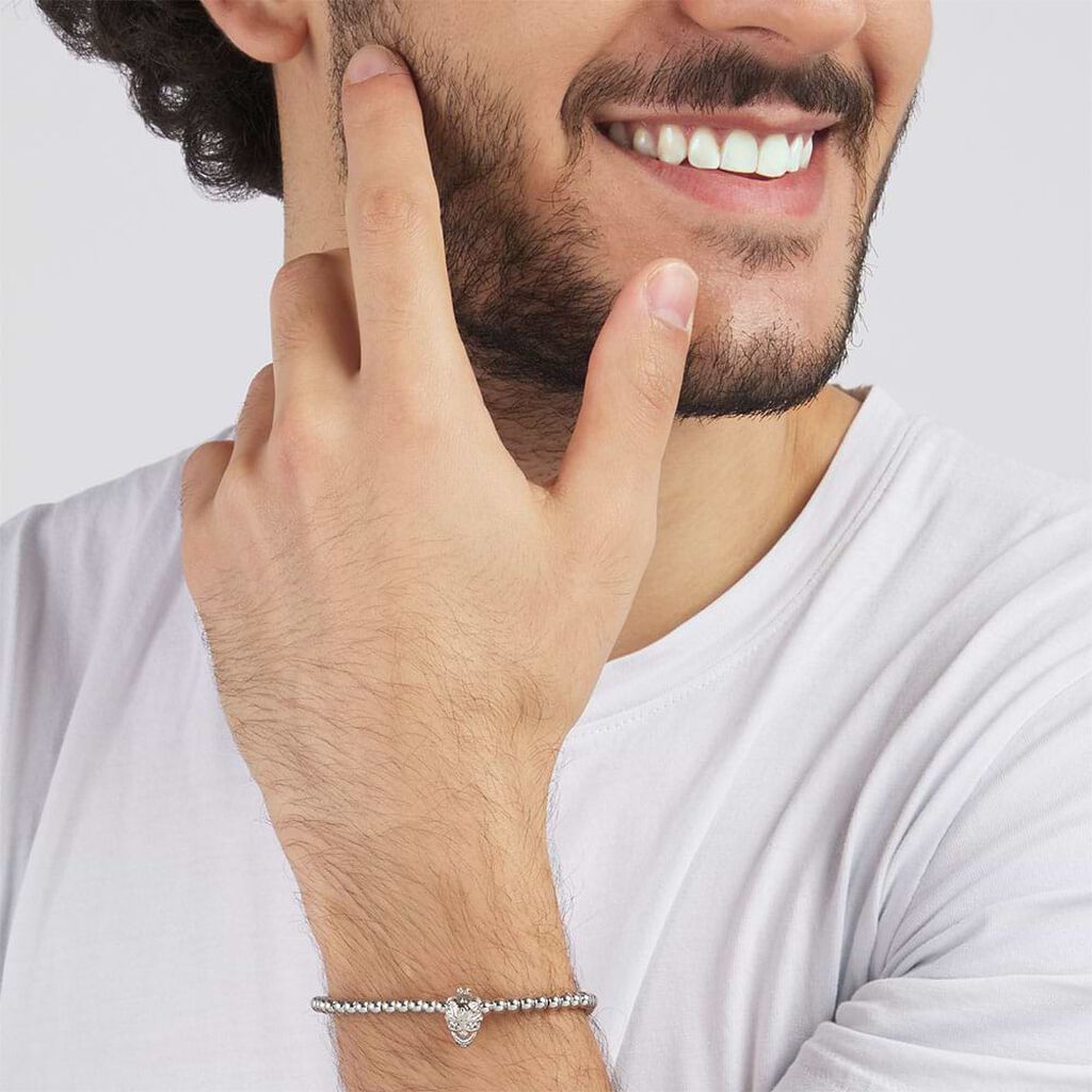 Bracciale teschio in metallo rodiato e cristalli - Bracciali Uomo | Stroili