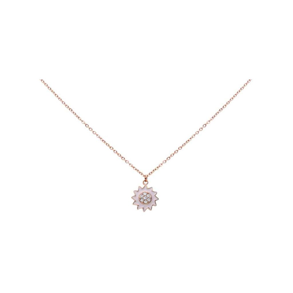 Girocollo con ciondolo fiore rosa in acciaio rosato e strass - Collane Donna | Stroili
