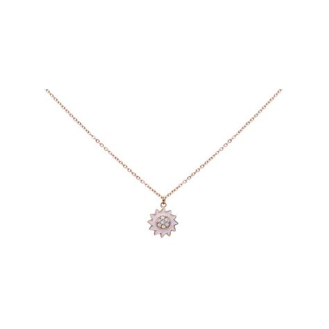 Girocollo con ciondolo fiore rosa in acciaio rosato e strass - Collane Donna | Stroili