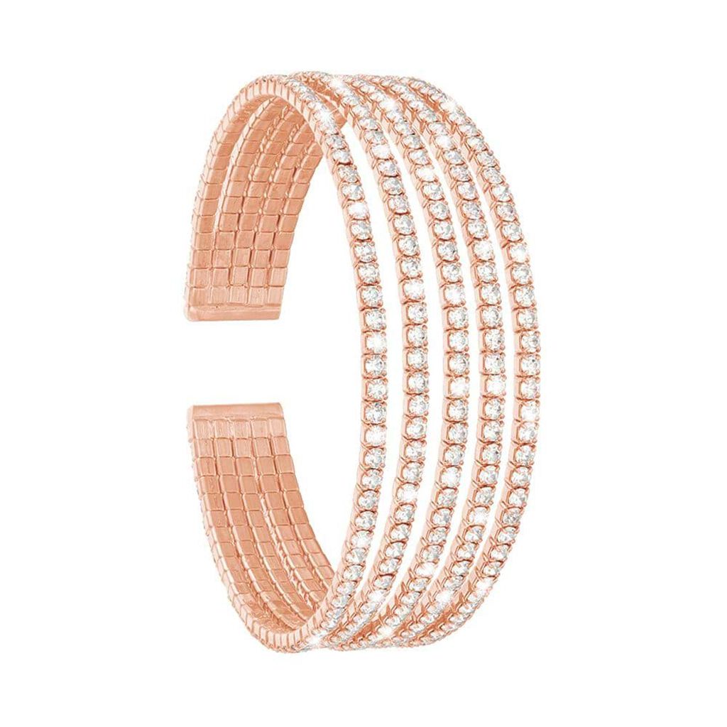 Bracciale rigido multifilo in metallo rosato con strass - Bracciali Donna | Stroili