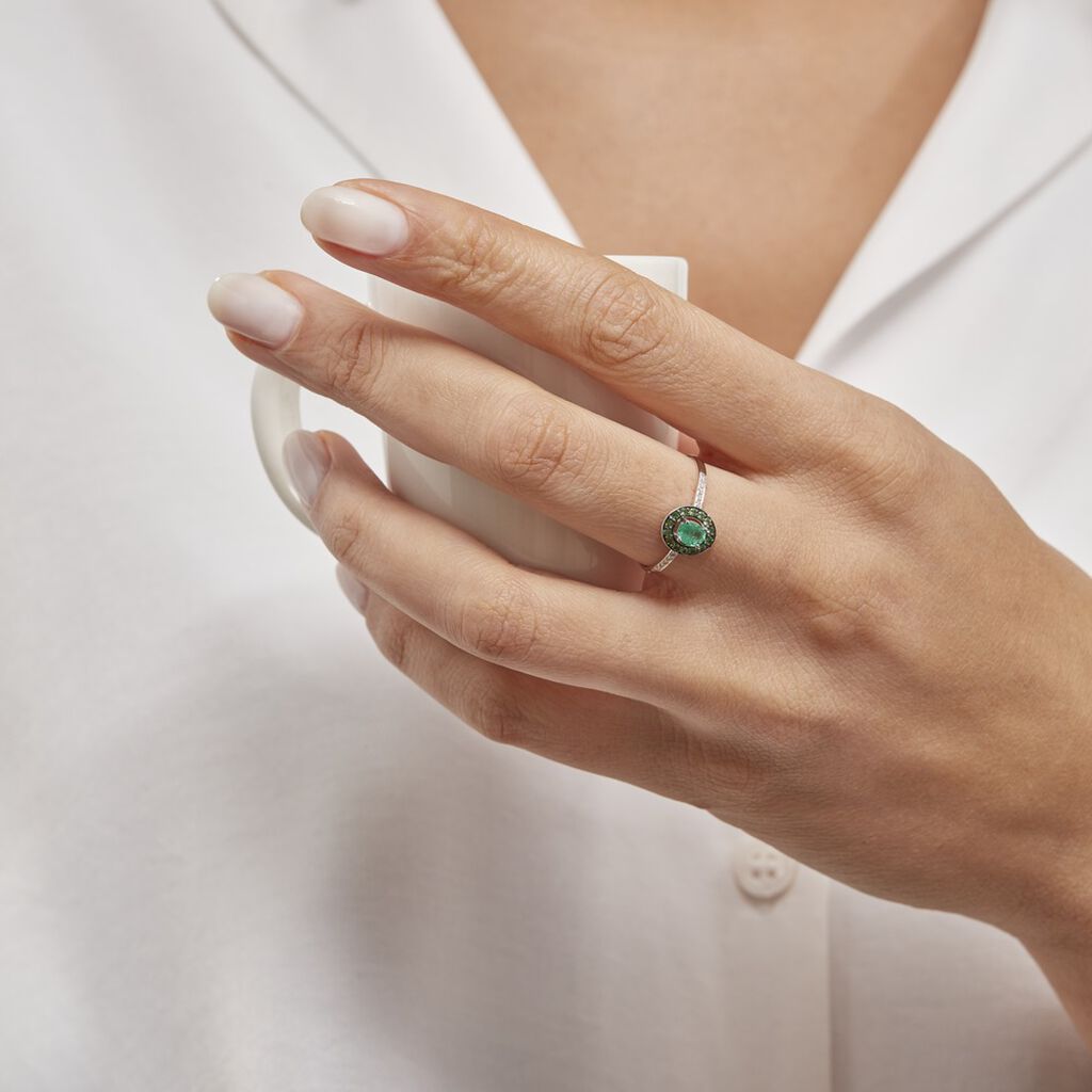 Anello Charlotte Oro Bianco Smeraldo Tsavorite Diamante - Anelli con Pietre Donna | Stroili