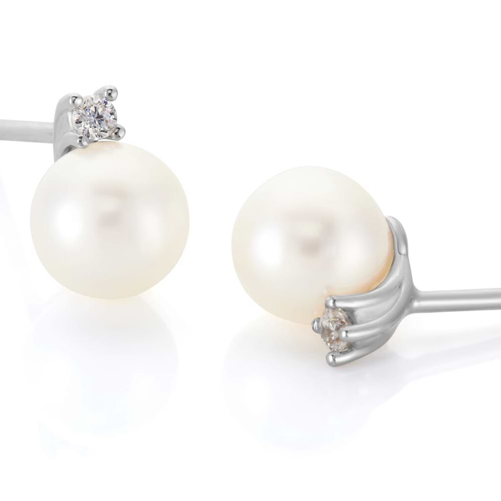 Orecchini Lobo Gabrielle Oro Bianco Perla D'Acqua Dolce Cubic Zirconia - Orecchini a Lobo Donna | Stroili
