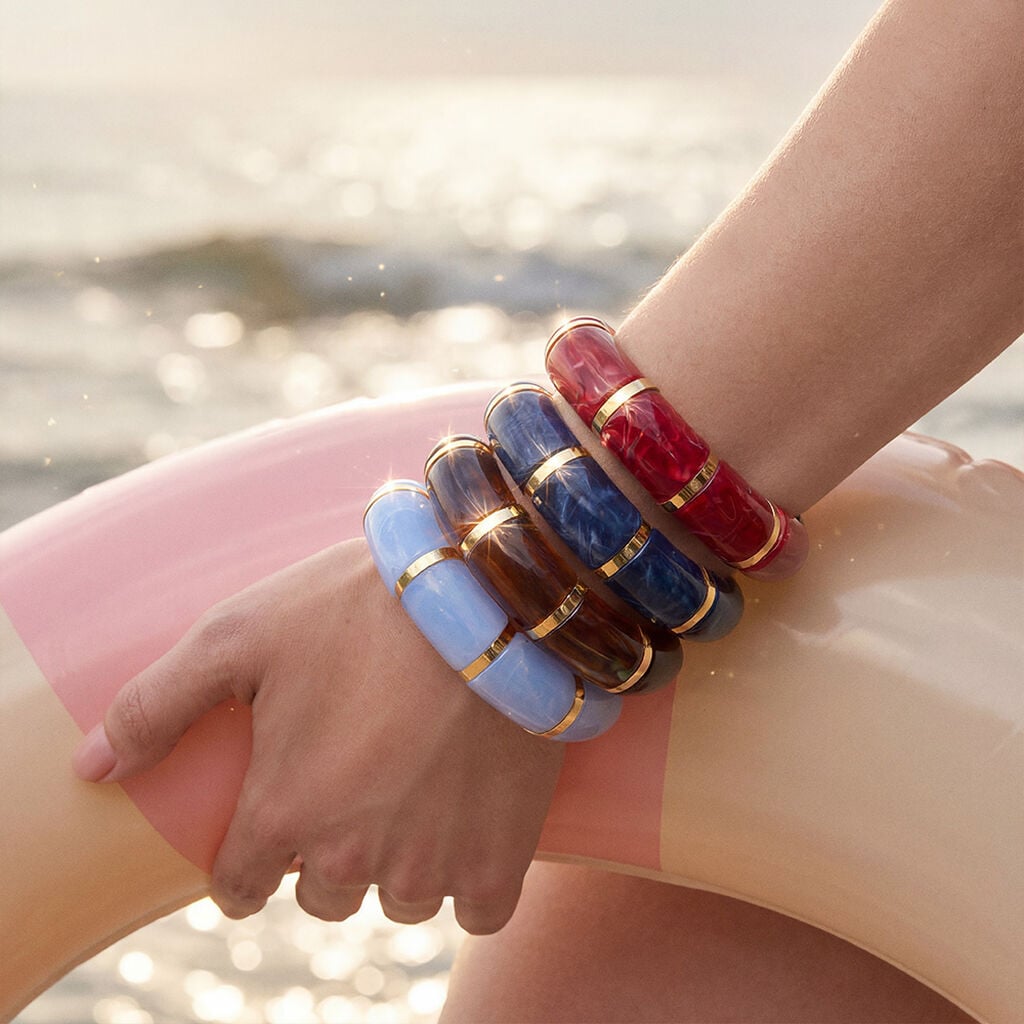 Bangle Elastico Radiance Acciaio Dorato Acrilico Celeste