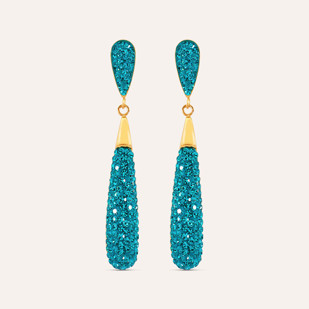 Orecchini Pendenti Aura Acciaio Dorato Cristallo