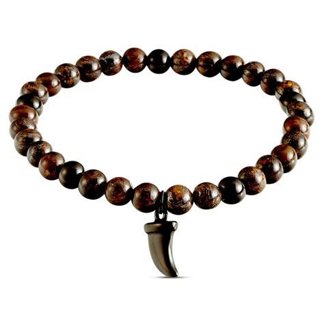 Bracciale elastico con cornino portafortuna in pietre e acciaio - Bracciali Uomo | Stroili