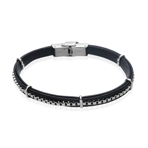 Bracciale in pelle e acciaio - Bracciali Uomo | Stroili