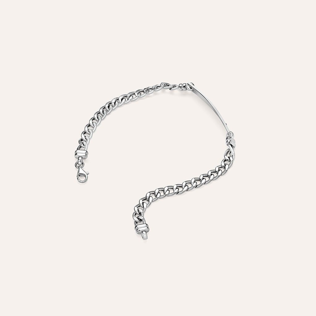 Bracciale Con Targhetta Gentleman Argento Rodiato Cubic Zirconia - Bracciali con Incisione Uomo | Stroili