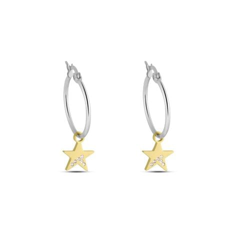 Orecchini a cerchio Lady Chic Acciaio Bicolore Stella e Cristalli - Orecchini a Cerchio Donna | Stroili