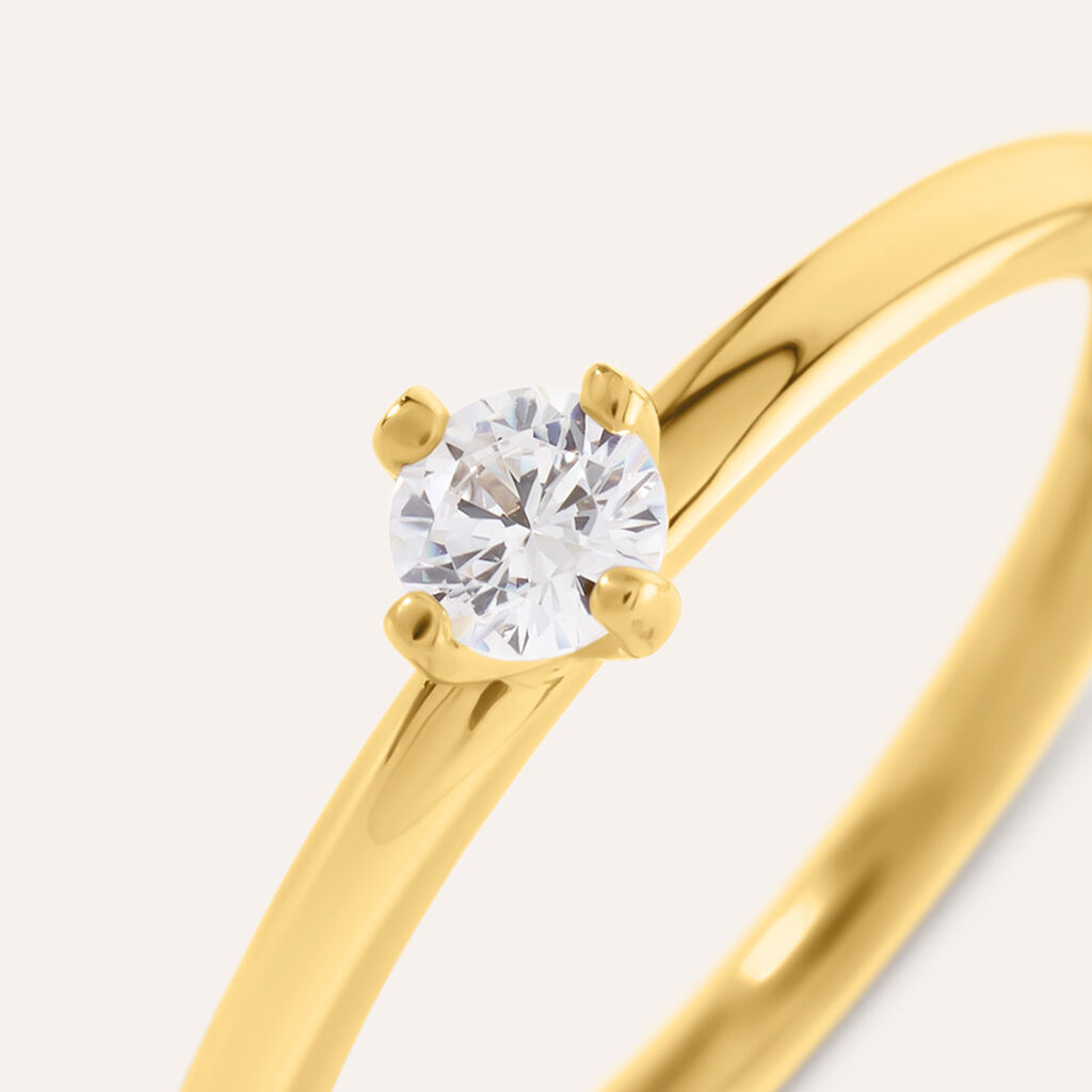Anello Solitario Desideria Argento Nobile Dorato Cubic Zirconia