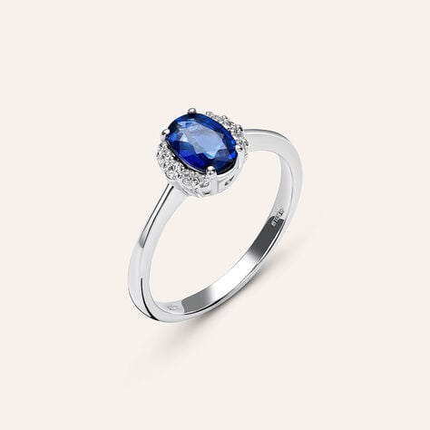 Anello Solitario Elizabeth Crown Oro Bianco Zaffiro Diamante - Anelli con Pietre Donna | Stroili