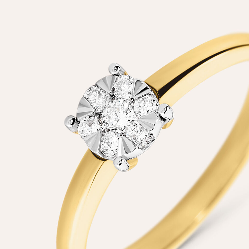 Anello Solitario Petali Oro Giallo Diamante