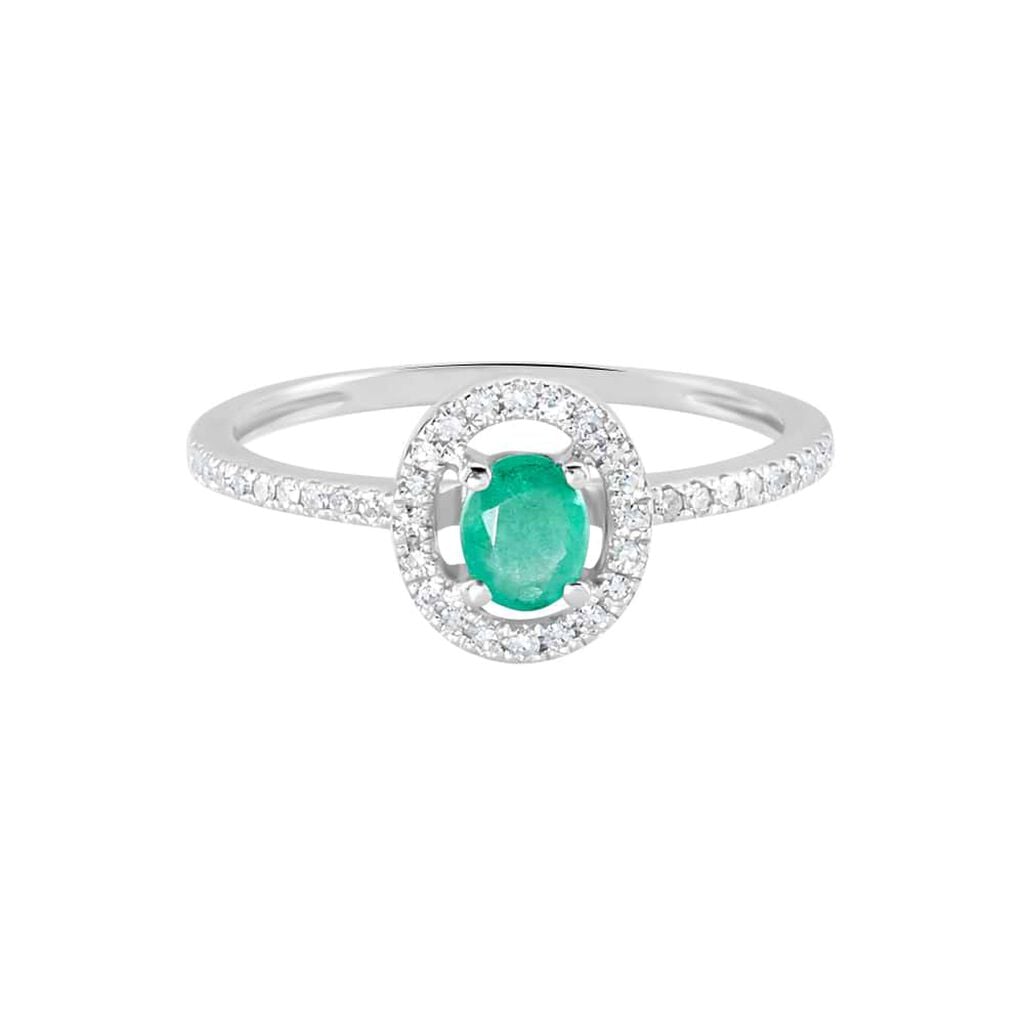 Anello Solitario Elizabeth Crown Oro Bianco Smeraldo Diamante