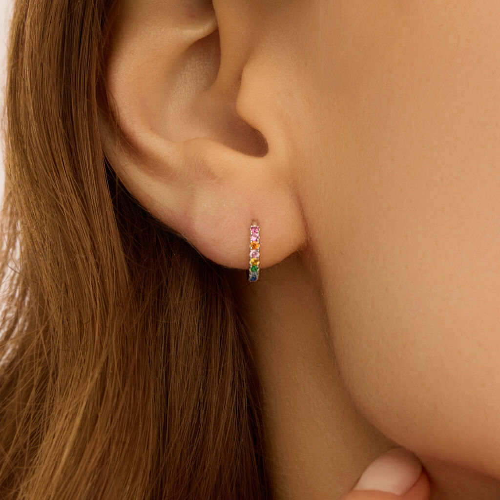 Orecchini A Cerchio Silver Rainbow Argento Rodiato Cubic Zirconia
