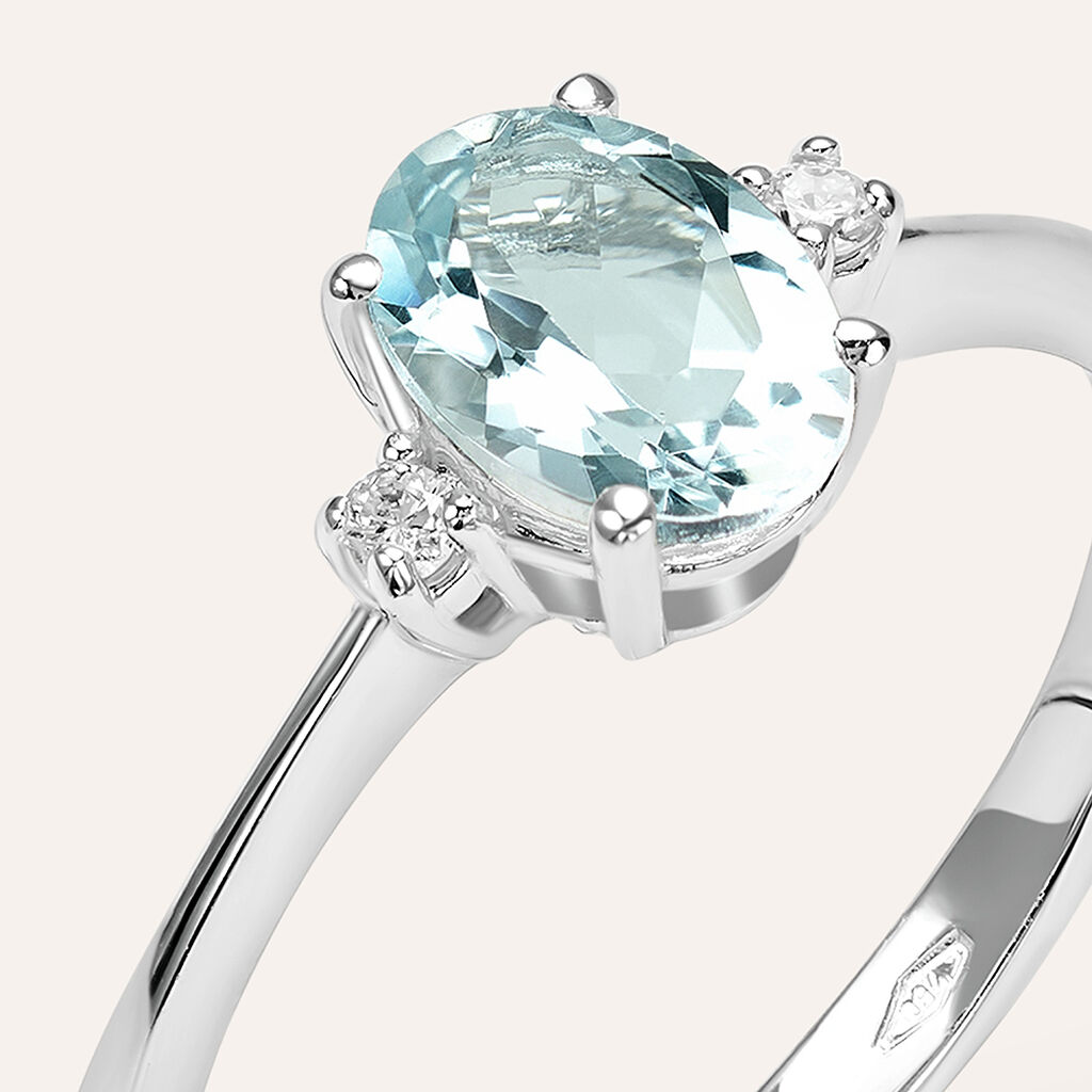 Anello Solitario Acquamarina Oro Bianco Acquamarina Diamante