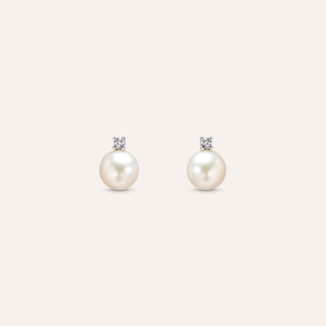 Orecchini Lobo Gabrielle Oro Bianco Perla D'Acqua Dolce Cubic Zirconia - Orecchini a Lobo Donna | Stroili