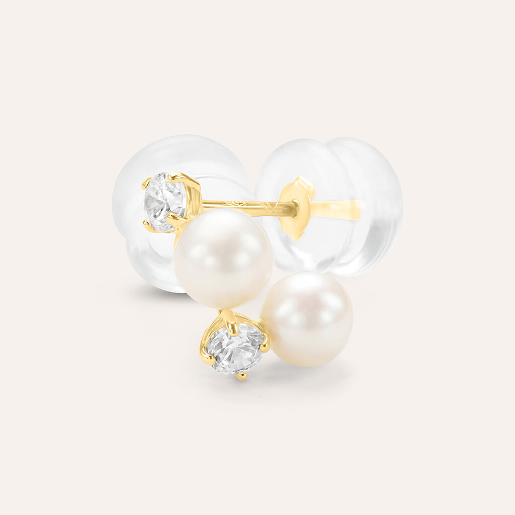 Orecchini Lobo Bon Ton Oro Giallo Perla D'Acqua Dolce Cubic Zirconia