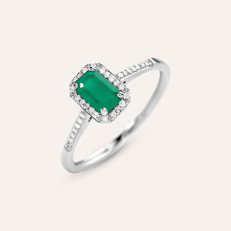 Anello Solitario Charlotte Oro Bianco Smeraldo Diamante - Anelli con Pietre Donna | Stroili