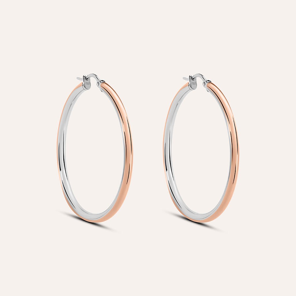 Orecchini A Cerchio Sunrise Acciaio Bicolore Bianco / Rosa