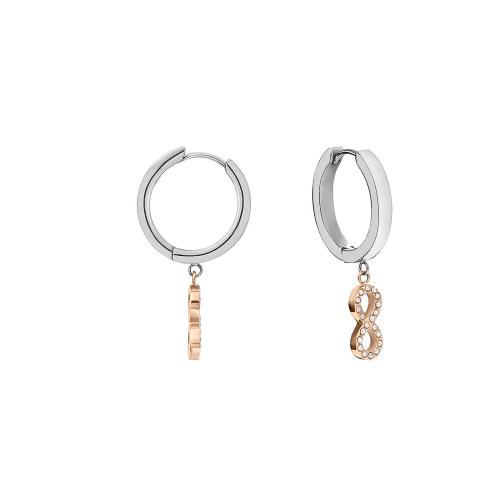 Orecchini A Cerchio Lady Chic Acciaio Bicolore Bianco / Rosa Cristallo - Orecchini a Cerchio Donna | Stroili