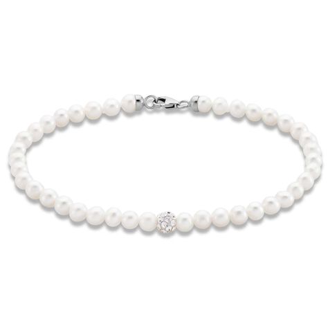 Bracciale Gabrielle Oro Bianco Perla D'Acqua Dolce Cristallo - Bracciali Donna | Stroili