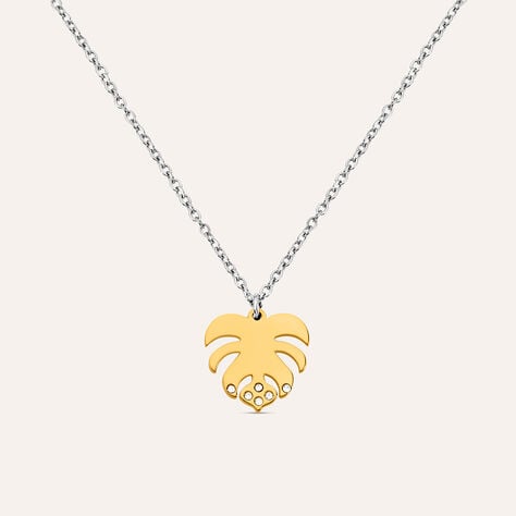 Girocollo con ciondolo foglia in acciaio bicolore e strass - Collane Donna | Stroili