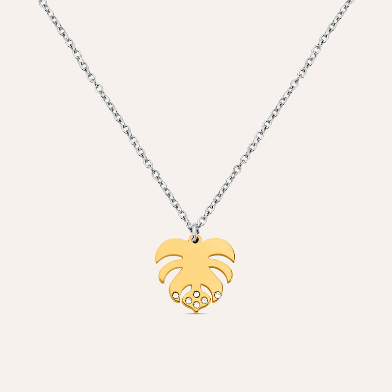 Girocollo con ciondolo foglia in acciaio bicolore e strass - Collane Donna | Stroili