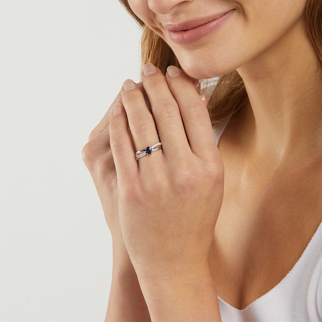 Anello Solitario Elizabeth Crown Oro Bianco Zaffiro Diamante - Anelli con Pietre Donna | Stroili