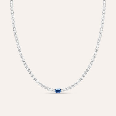 Collana Donna Tennis in Argento 925% con Zirconi bianchi e Cuore centrale colore rosso rubino BDC57