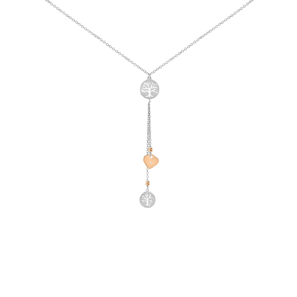 Collana Sunrise Acciaio Bicolore Bianco / Rosa Cristallo