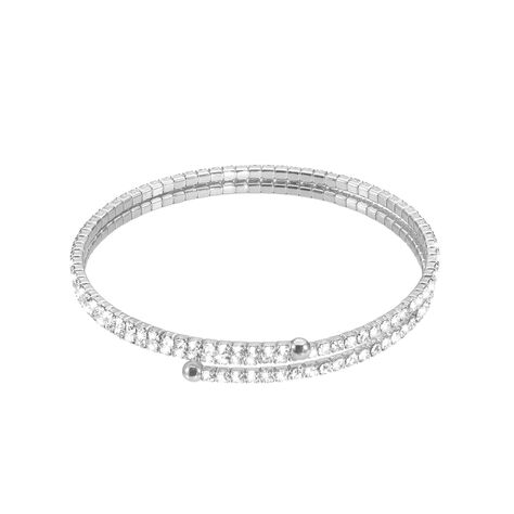 Bracciale bangle doppio in metallo rodiato e cristalli - Bracciali Donna | Stroili