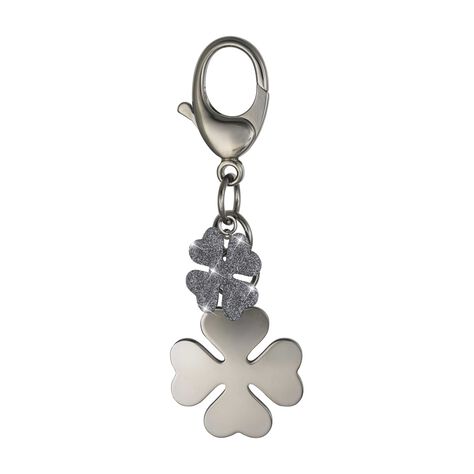 Portachiavi quadrifoglio in ottone rutenio e glitter - Portachiavi Donna | Stroili