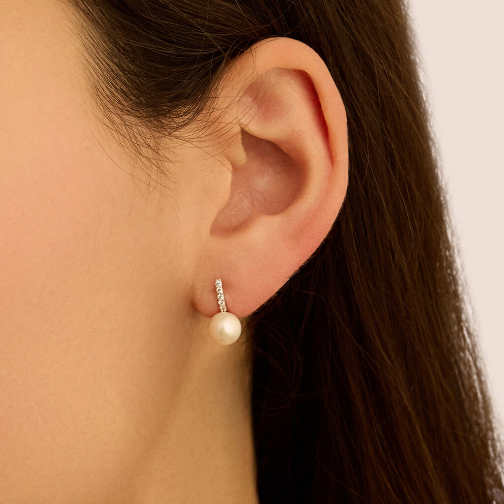 Orecchini Lobo Gabrielle Oro Bianco Perla D'Acqua Dolce Cubic Zirconia - Orecchini a Lobo Donna | Stroili