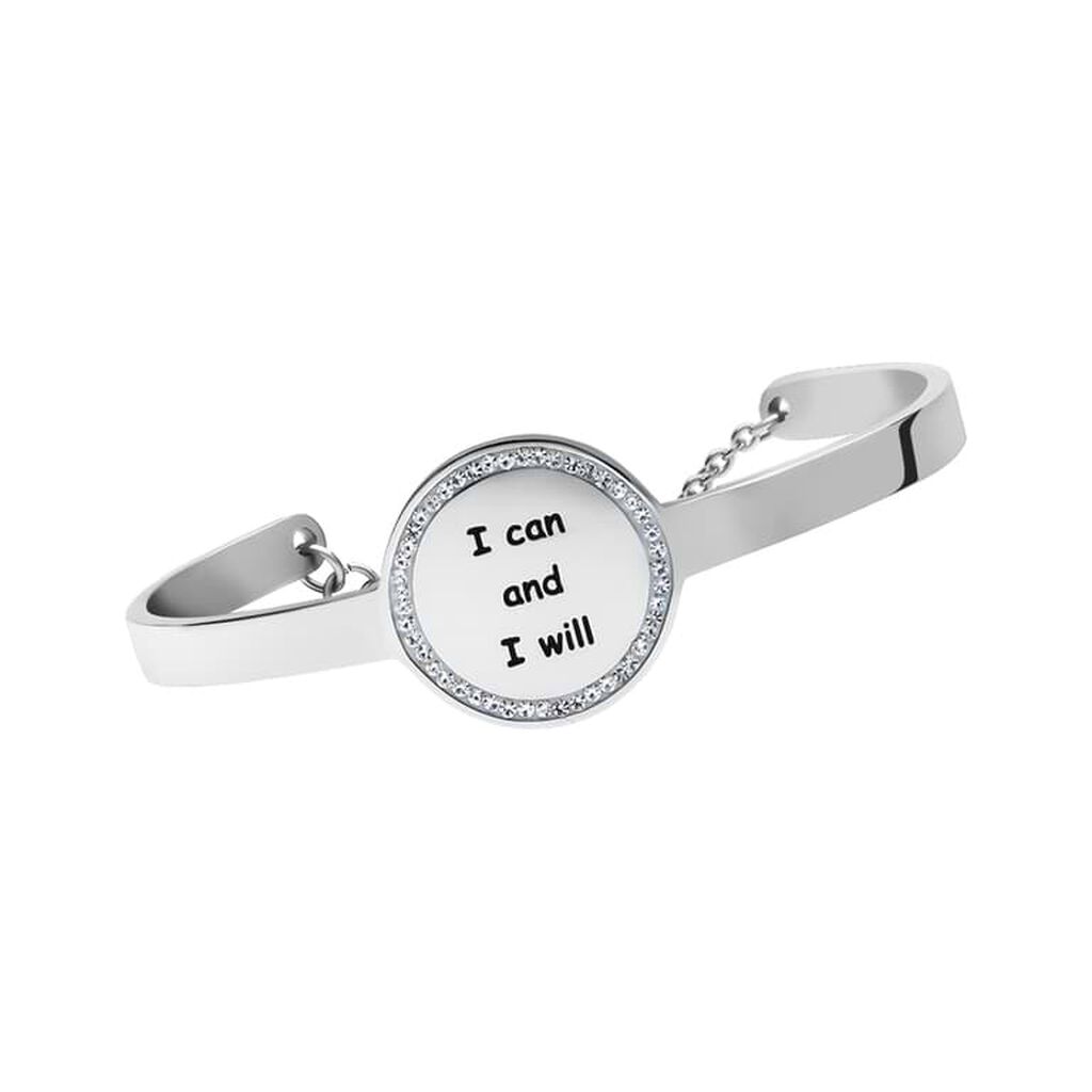 Bangle I can and I will in acciaio e strass - Bracciali Donna | Stroili