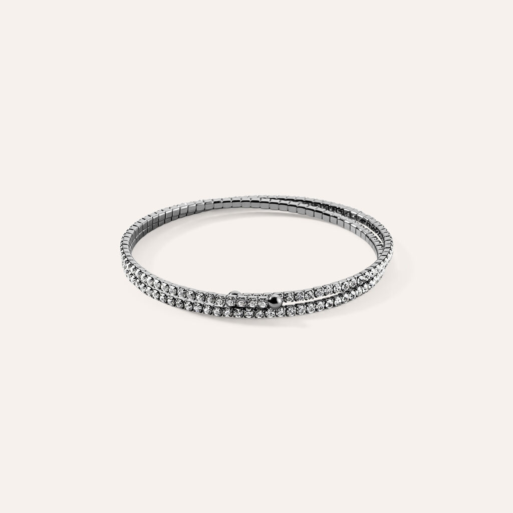 Bracciale bangle doppio in metallo rutenio e cristalli