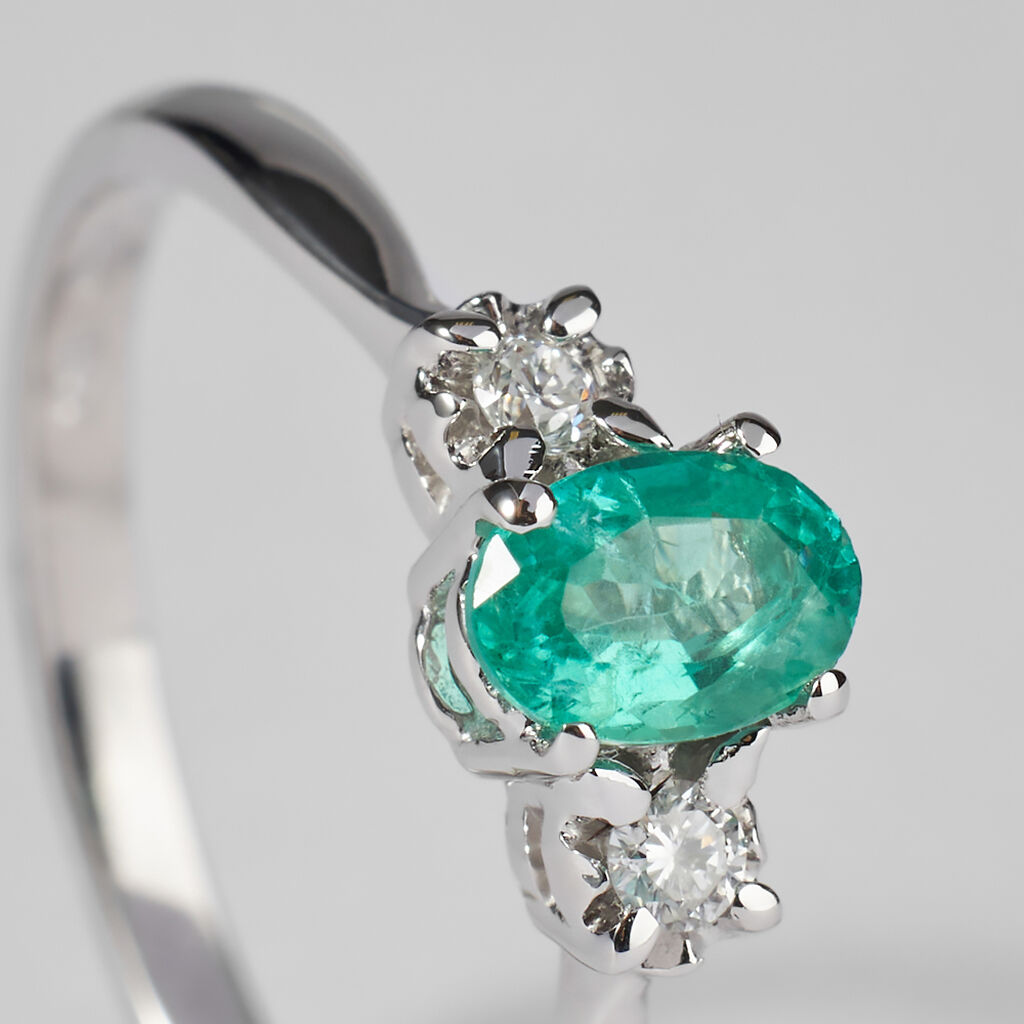 Anello Solitario Elizabeth Crown Oro Bianco Smeraldo Diamante - Anelli con Pietre Donna | Stroili