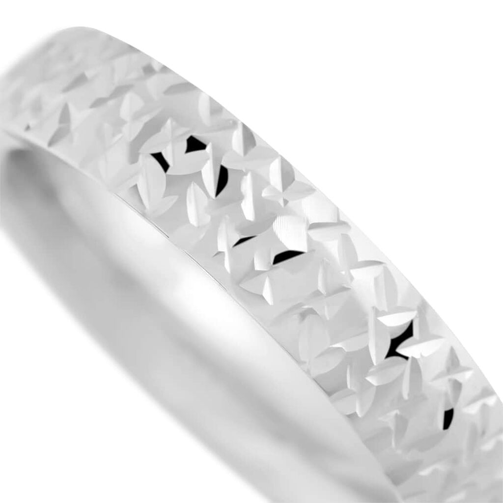 Fede Comoda Leggera Squadrata Diamantata 4 mm Oro Bianco - Anelli con Incisione Donna | Stroili