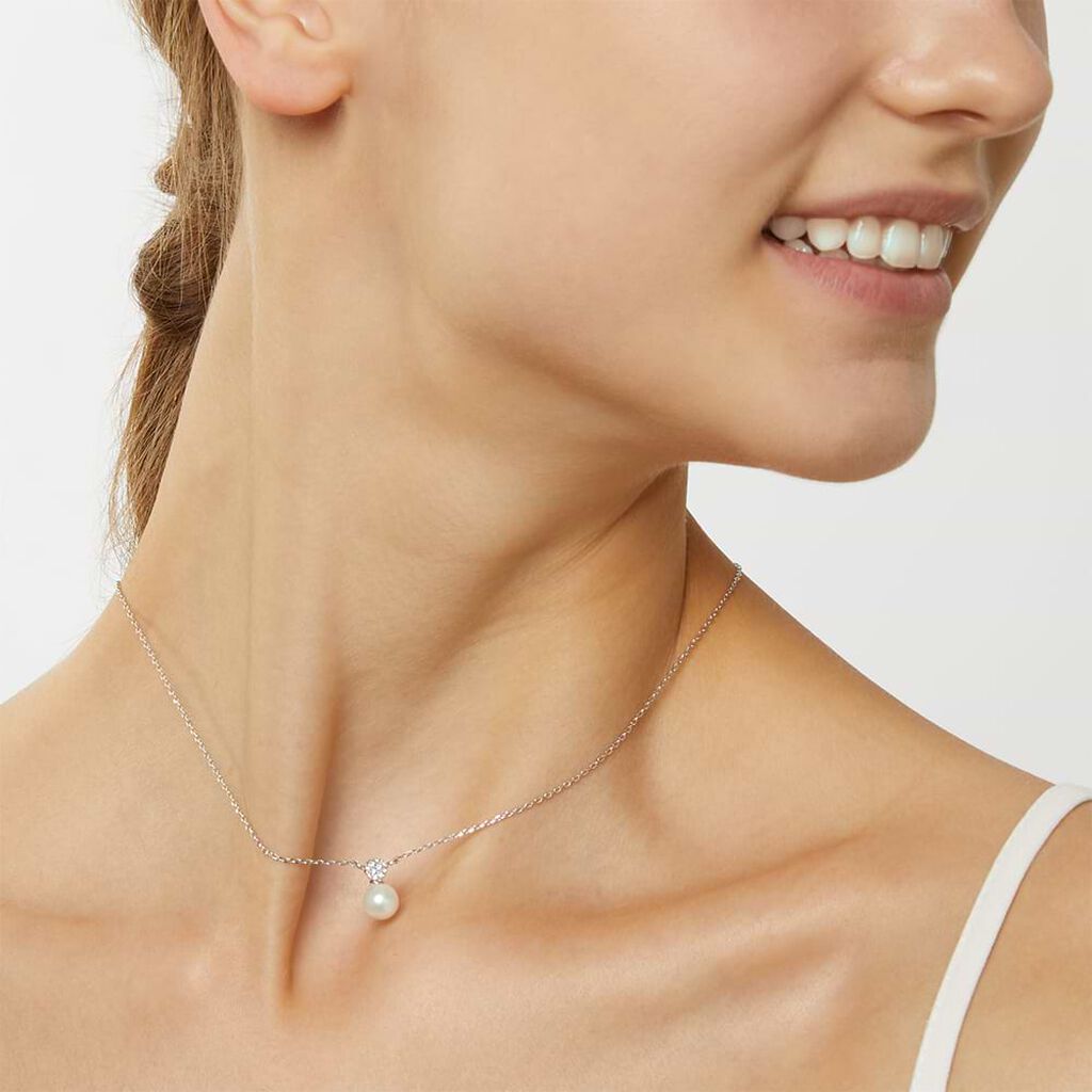 Collana Silver Pearls Argento Rodiato Perla sintentica Cubic Zirconia