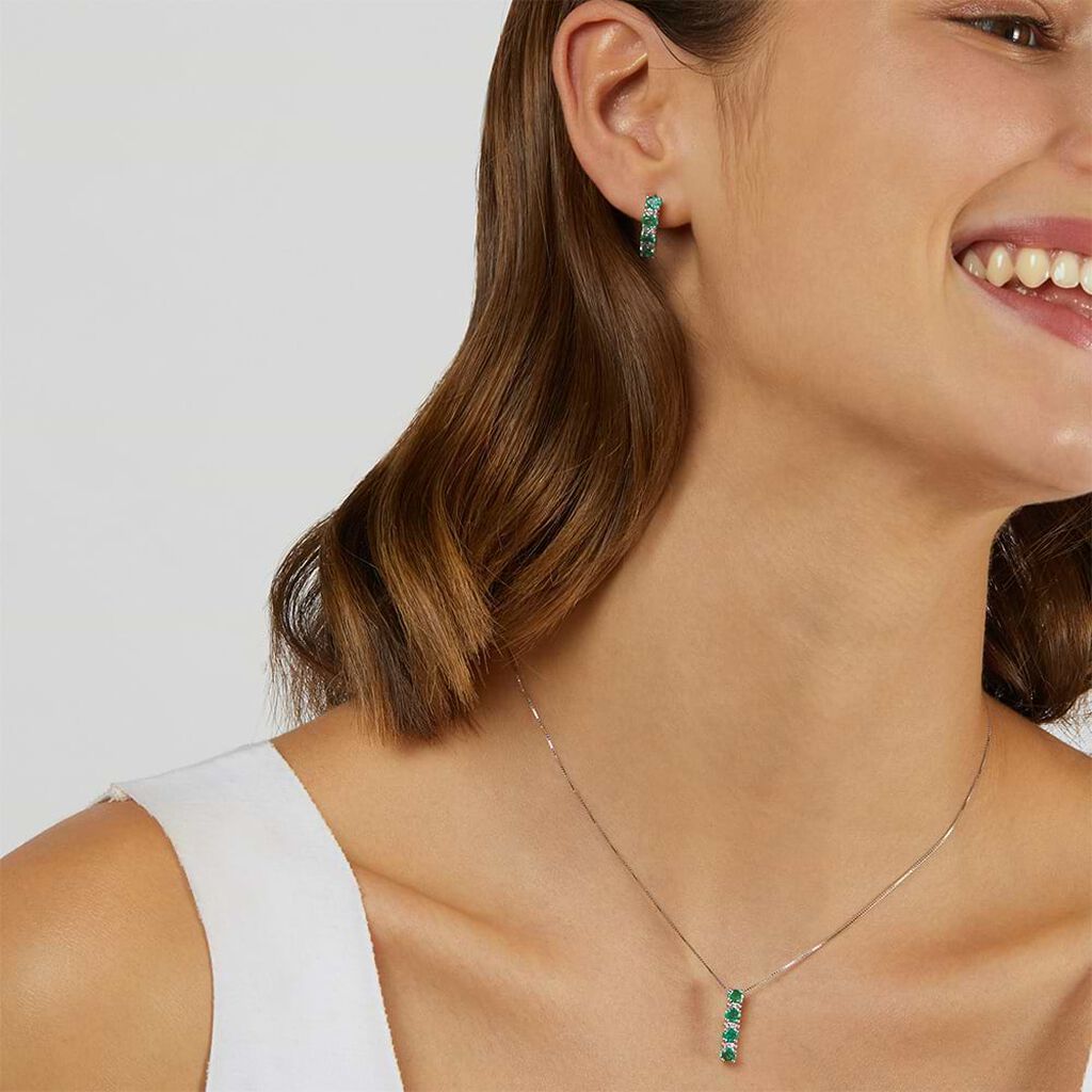 Orecchini A Cerchio Elizabeth Crown Oro Bianco Smeraldo Diamante - Orecchini a Cerchio Donna | Stroili