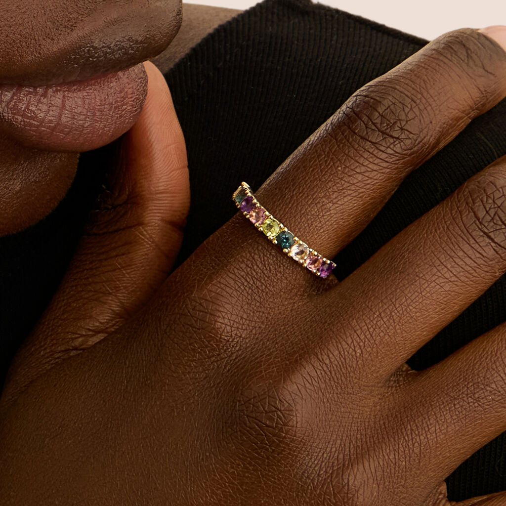 Anello Riviere Amélie Oro Giallo Ametista Topazio Morganite Peridoto Tormalina