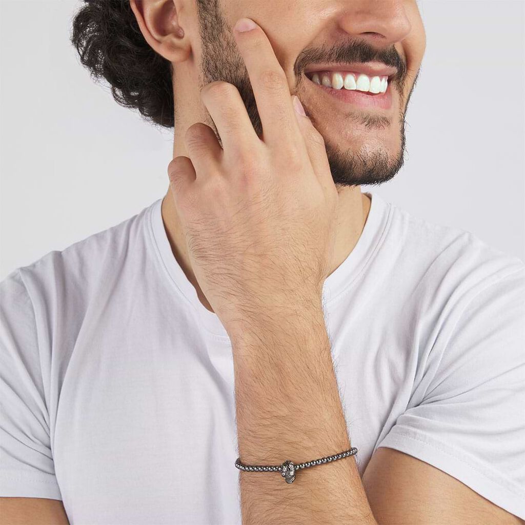 Bracciale teschio in metallo brunito e cristalli - Bracciali Uomo | Stroili